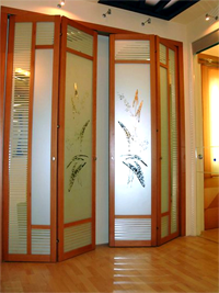 Двери гармошка с матовым рисунком цветок Сызрань