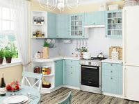 Небольшая угловая кухня в голубом и белом цвете Сызрань